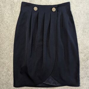 LOUIS Féraud vintage dark blue wool wrap pleaded skirt size 10